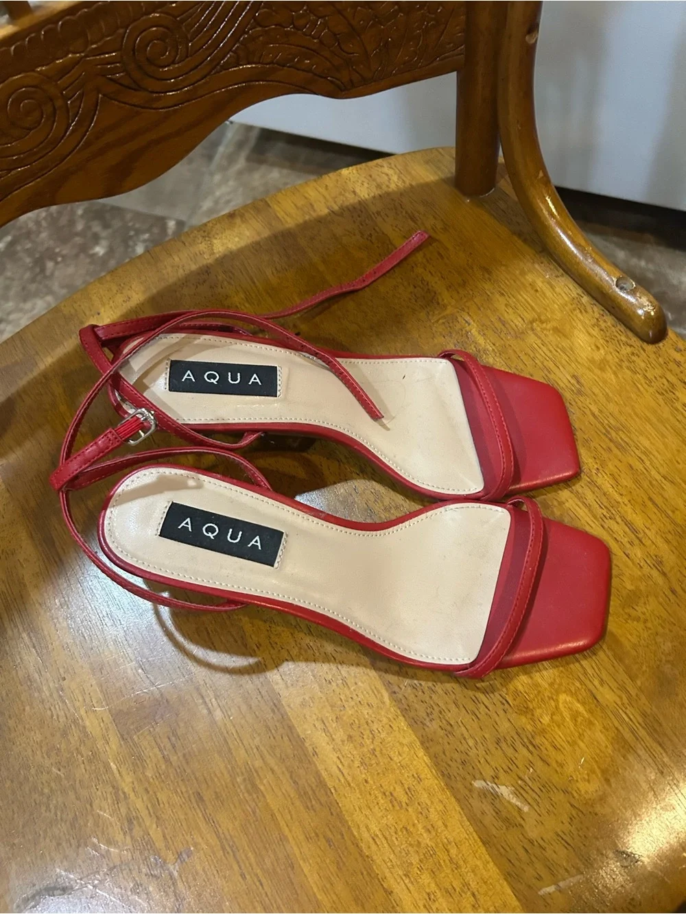 Aqua Red Strappy Slingback Kitten Heels